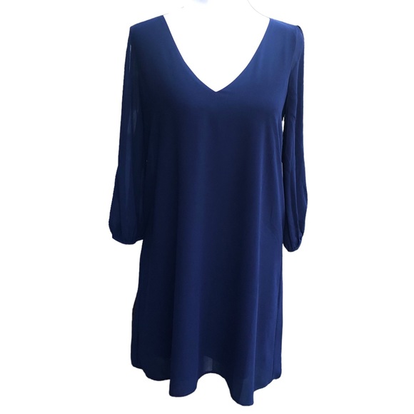 NWT Lulus/Lulu’s Shifting Dears Navy Long Sleeve Shift Dress Chiffon Shell Sz XS - Picture 6 of 16